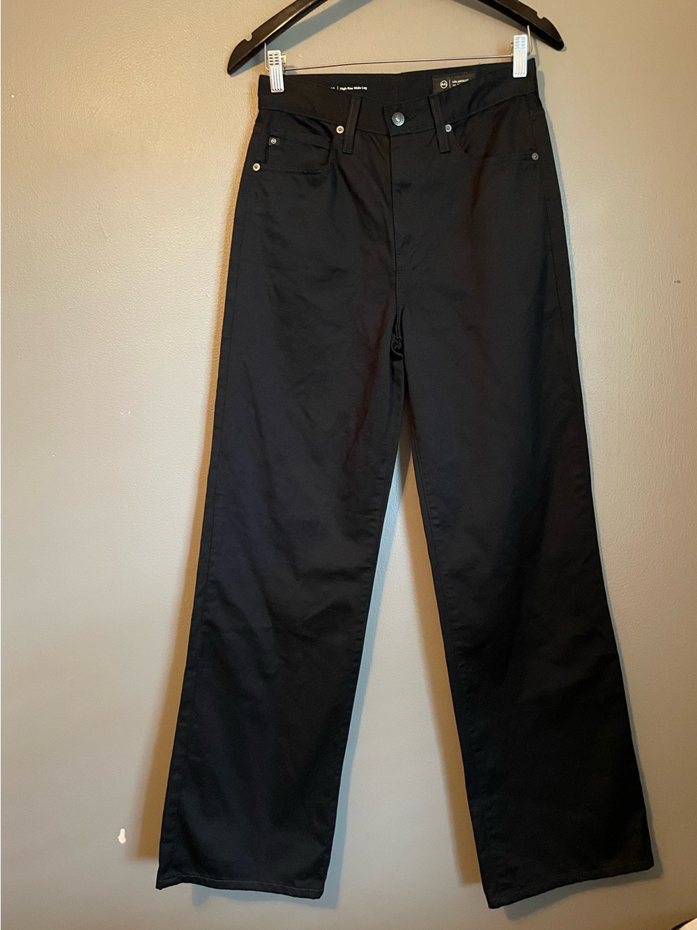 New Ag Adriano Goldschmied Sz 27 Wide Leg Jeans High Rise Kora Black Pants $118!
